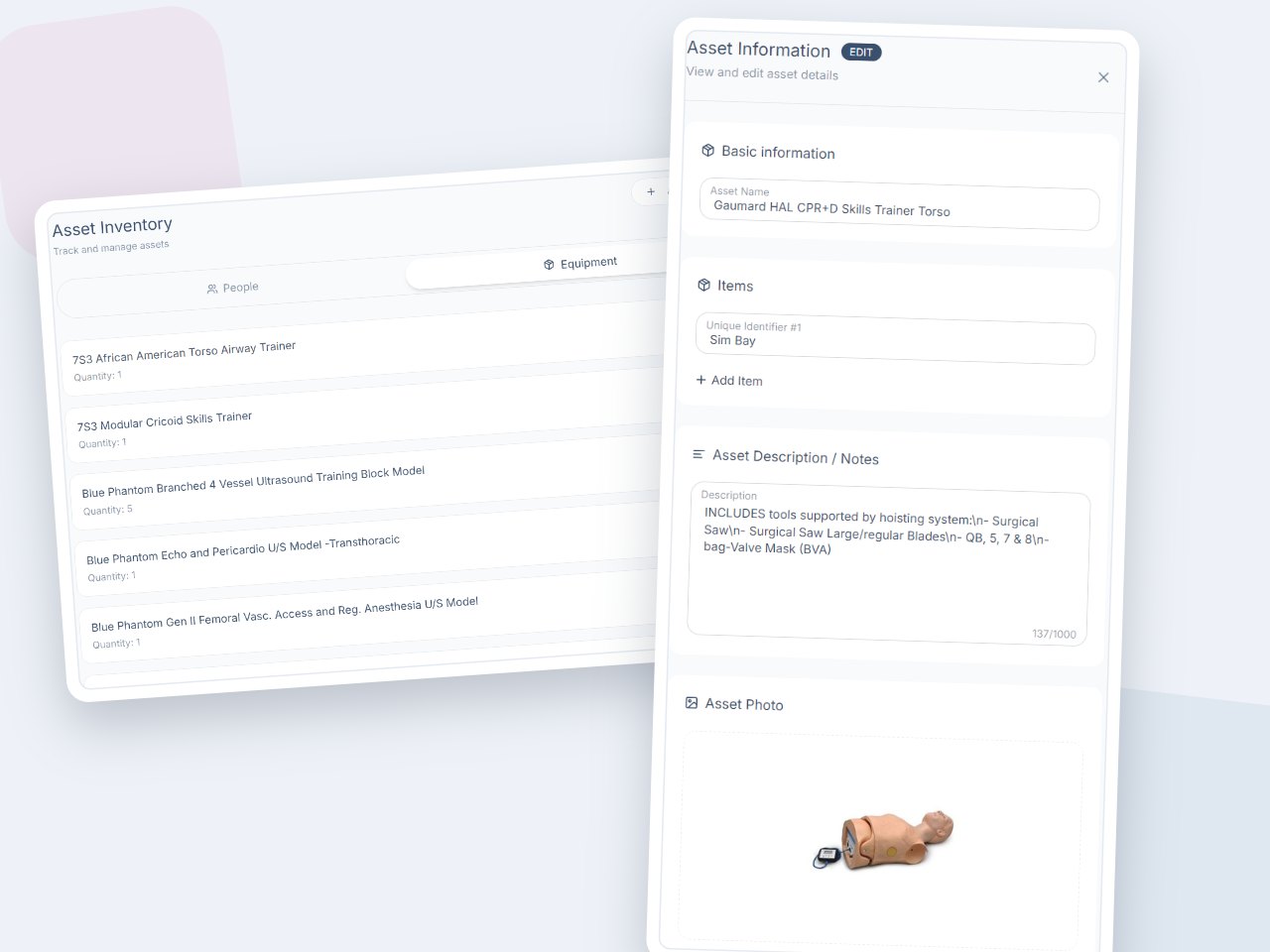 Asset scheduling view in theSimCal
