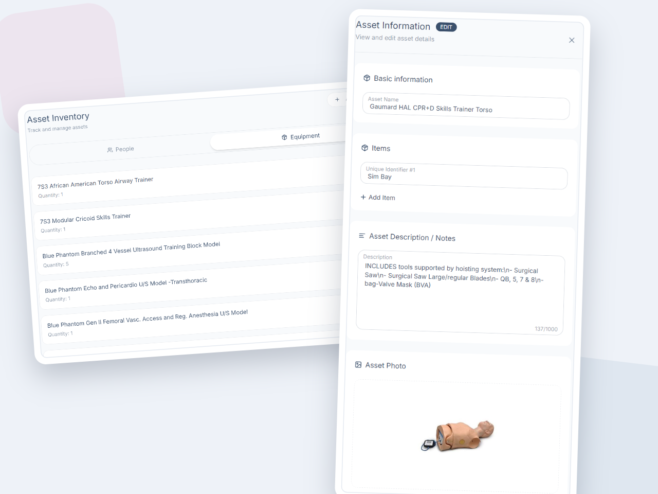 Asset scheduling view in theSimCal