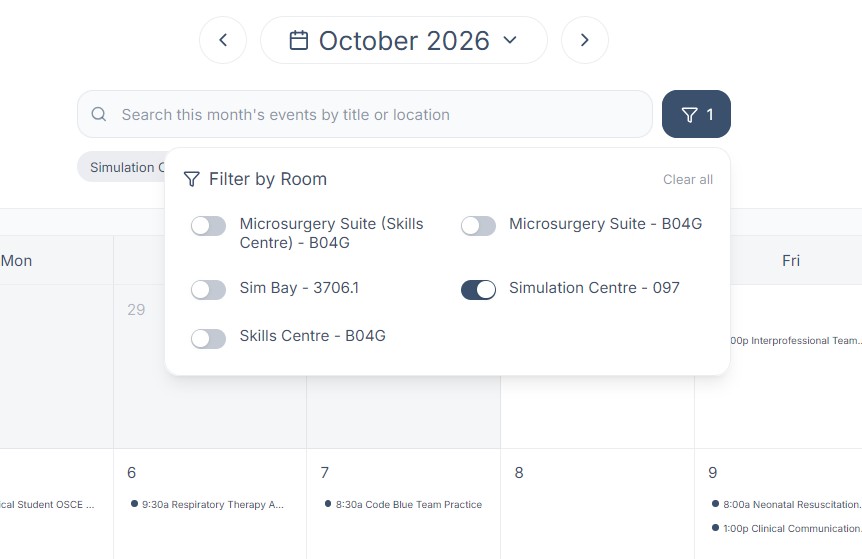 The Filter by Room panel with room toggles