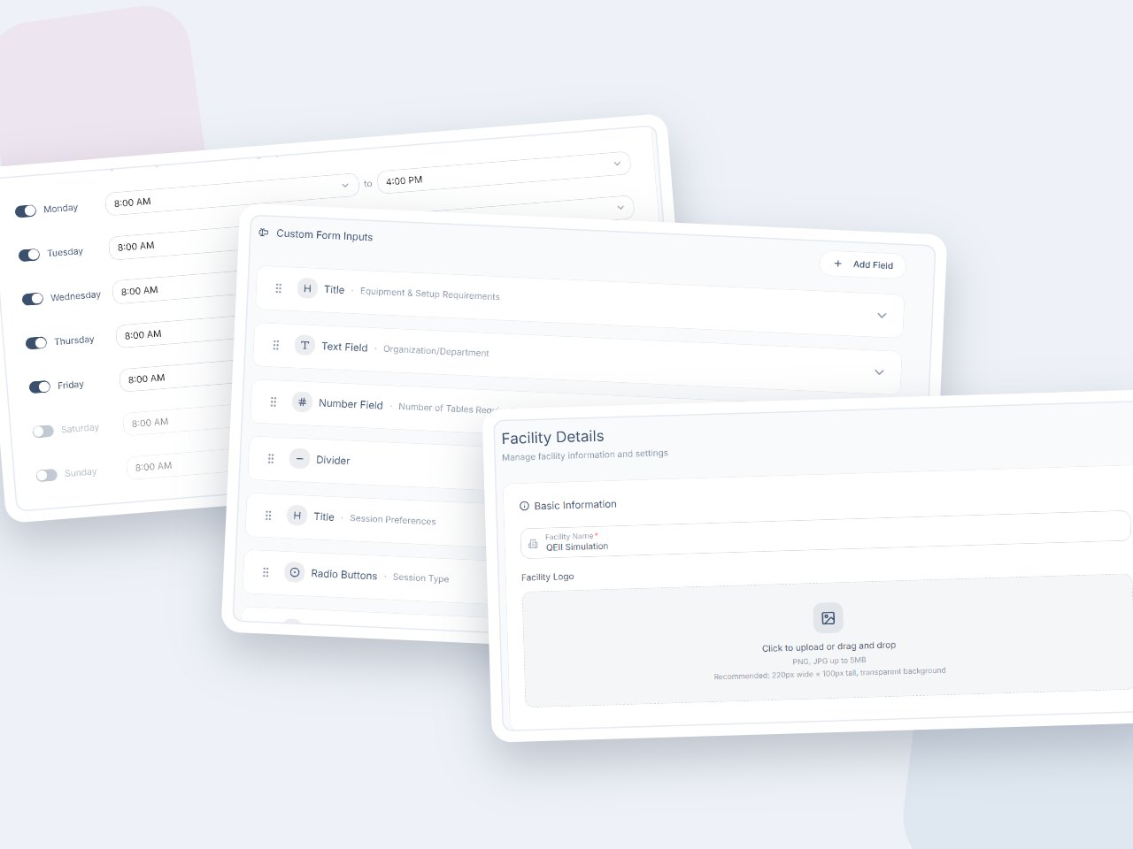 Customization settings for a booking request form in theSimCal