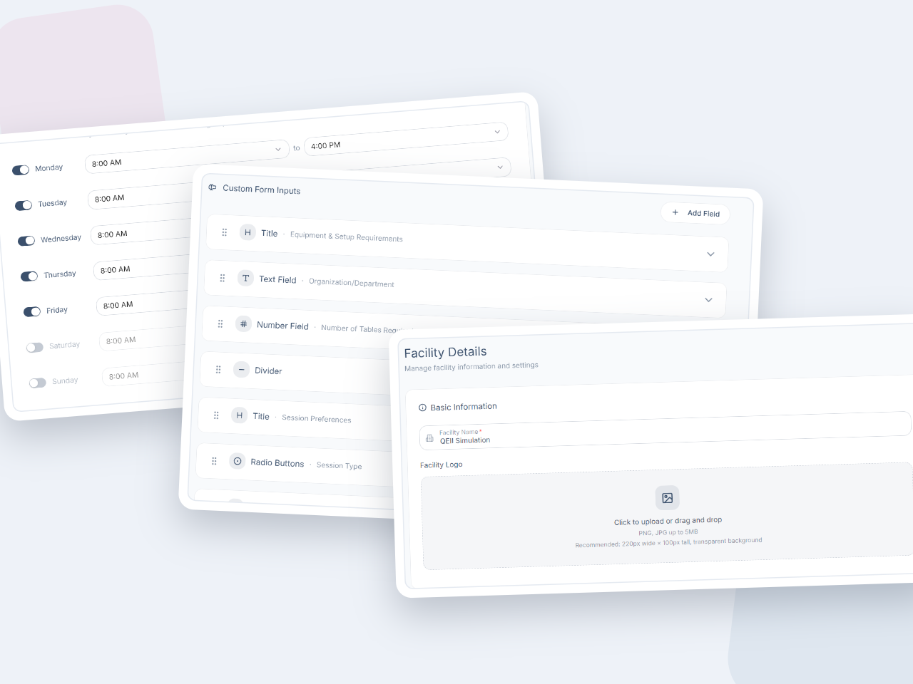 Customization settings for a booking request form in theSimCal