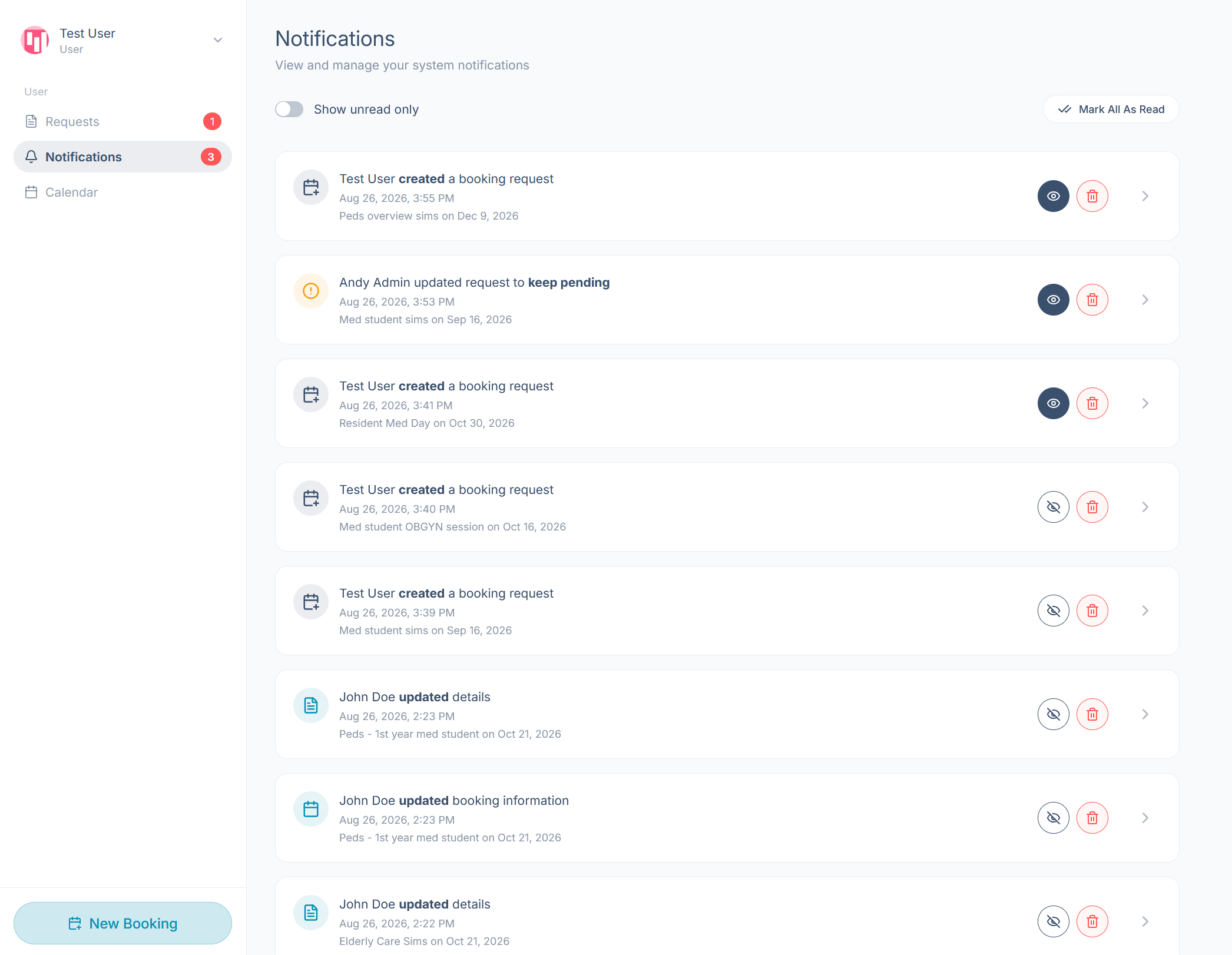 The Notifications page