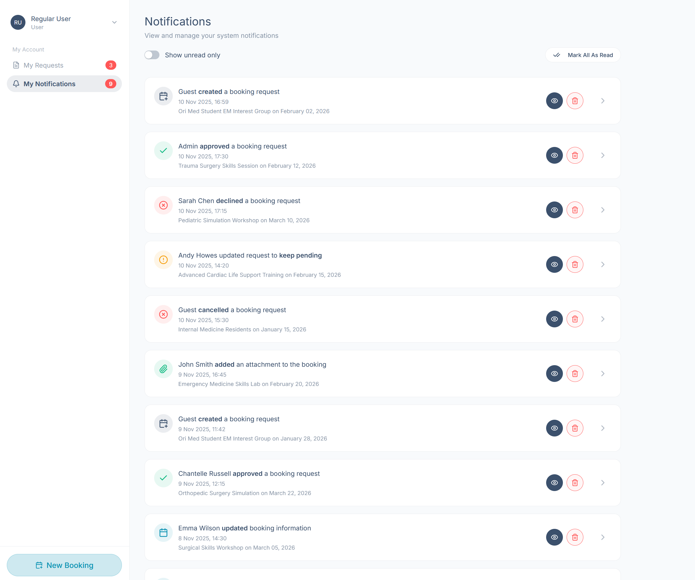 The Notifications page