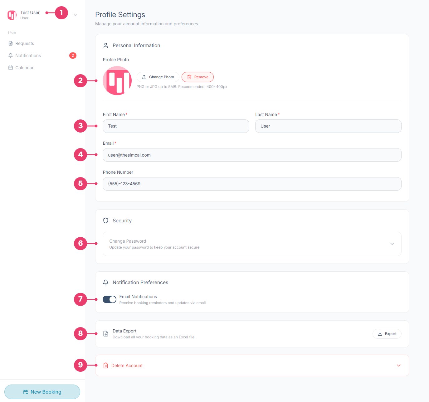 The Profile Settings page