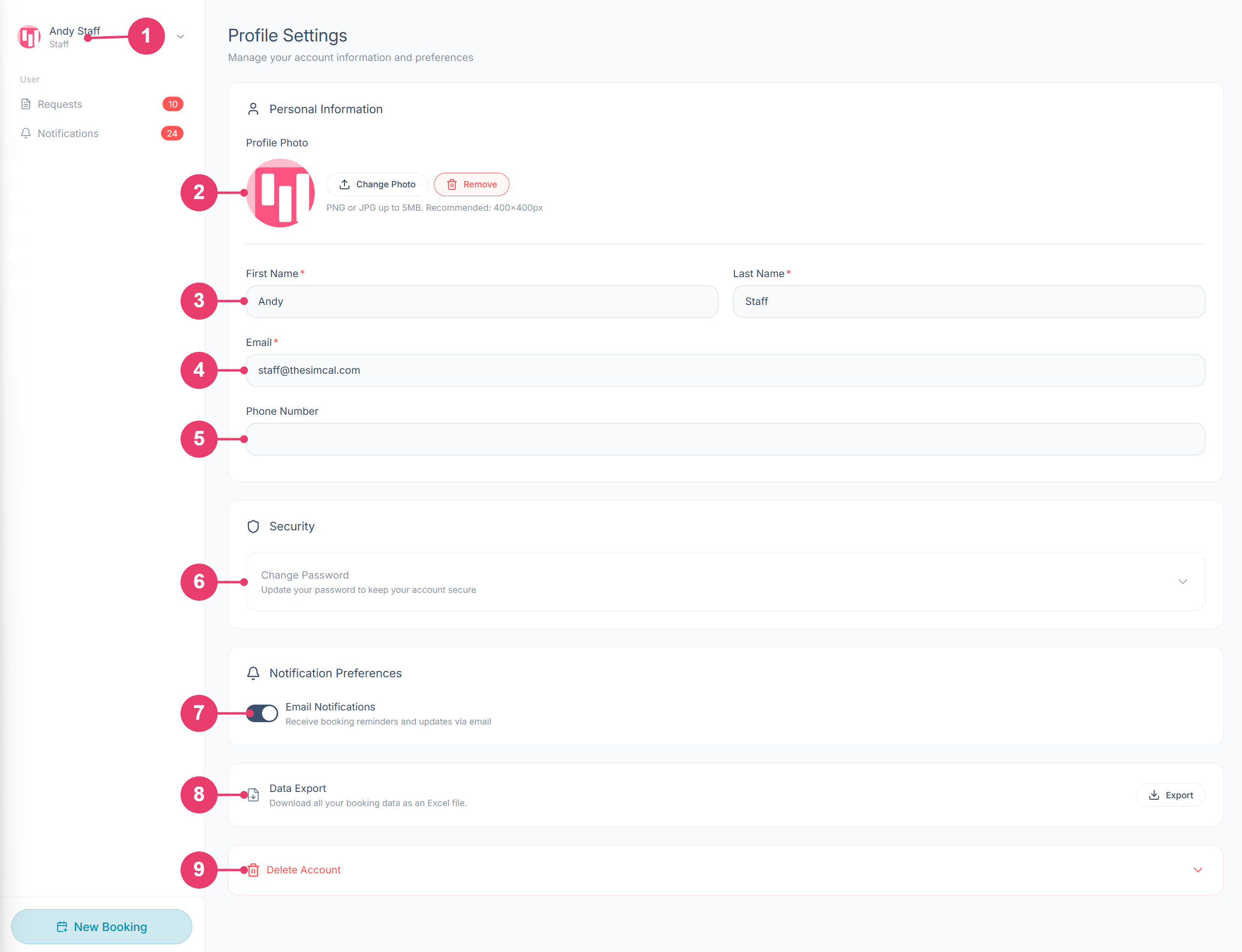 The Profile Settings page