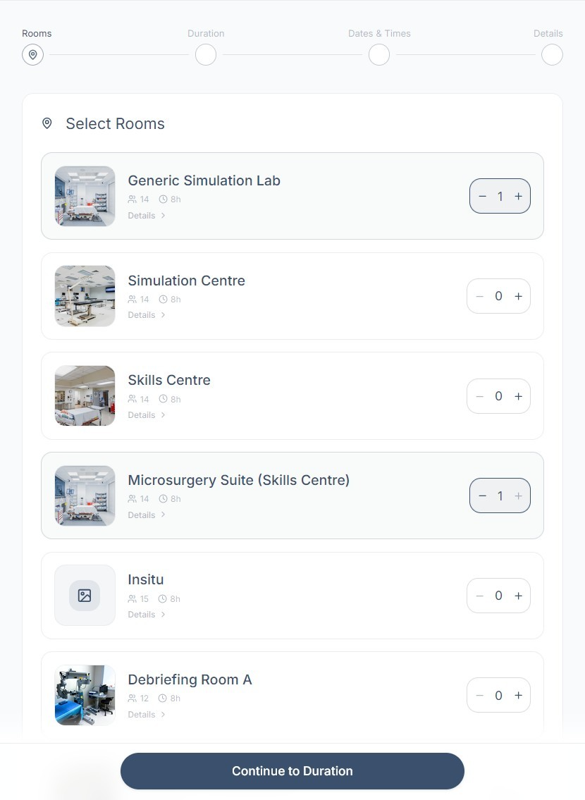 Selecting rooms in theSimCal