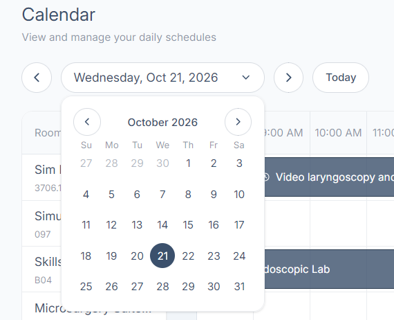 The month picker open beneath the calendar date